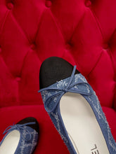 ballet flat blue black denim grosgrain